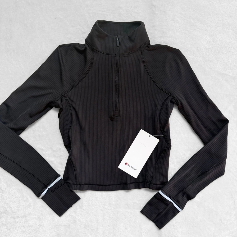 NWT Lululemon It’s Rulu™ Run Ribbed Cropped Half-Zip – Black – Size 4 - Picture 2 of 10